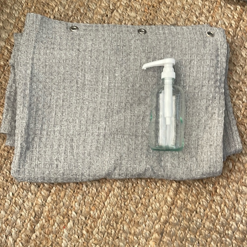 THRESHOLD GRAY SHOWER CURTAIN SOAP DISPENSER BUNDLE